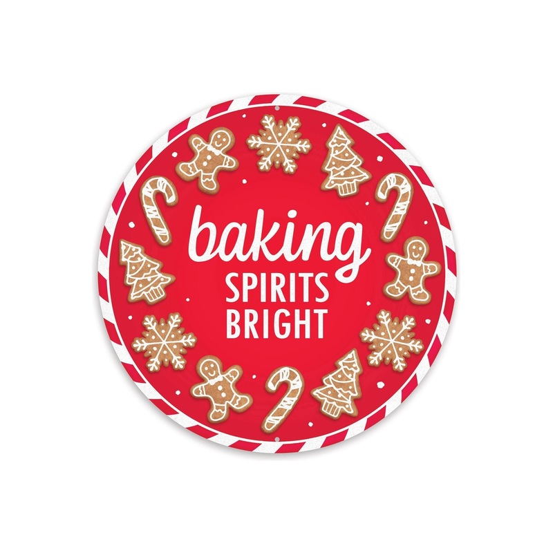 12″ Metal Round Sign: Baking Spirits Bright