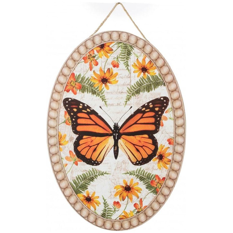 13″ Wooden Oval Sign: Monarch Butterfly