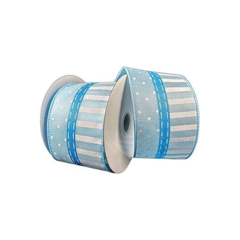 2.5″ Dots and Stripes Whimsy Ribbon: Blue & White (10 Yards)