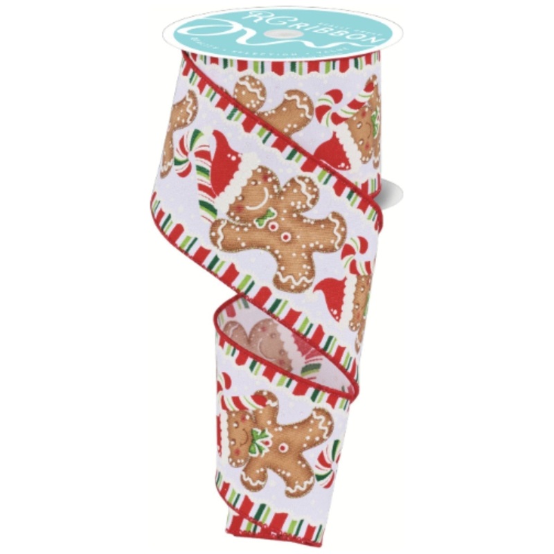 2.5″ Gingerbread Santa Hat Ribbon: White (10 Yards)