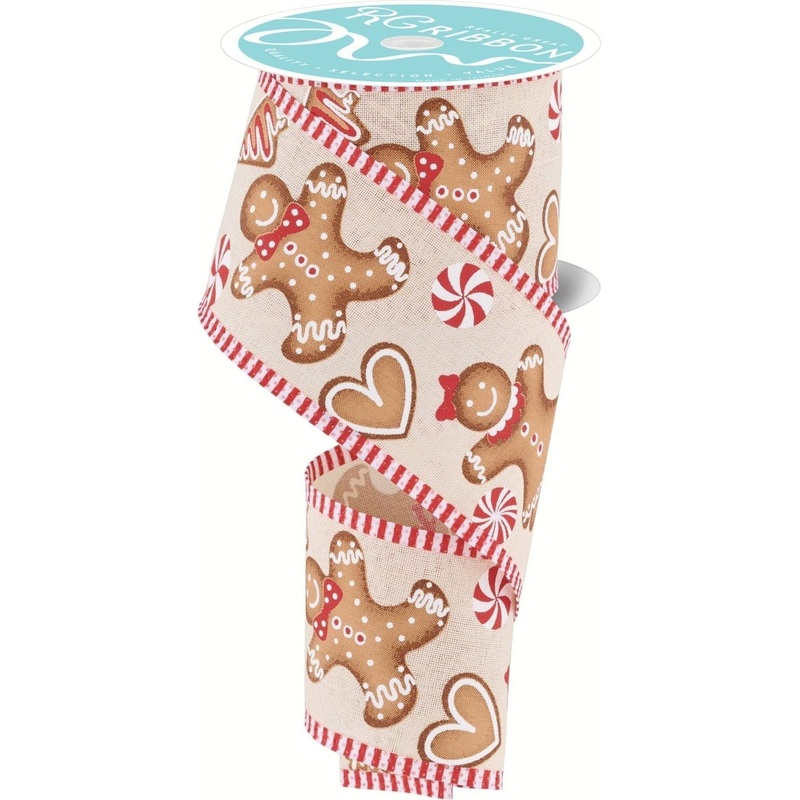 2.5″ Gingerbread Stripe Ribbon: Cream (10 Yards)