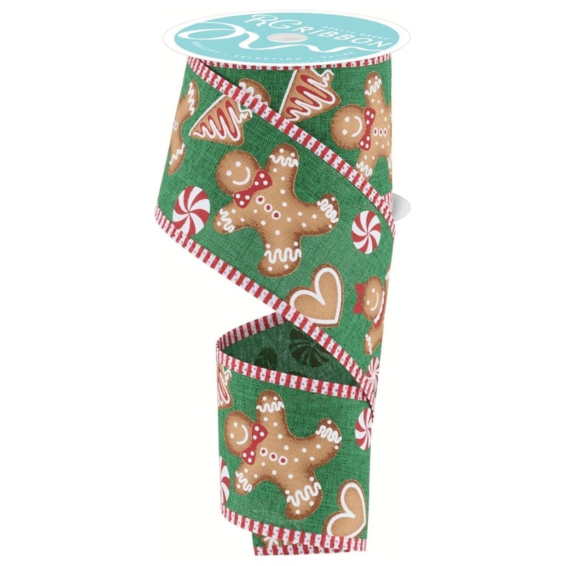 2.5″ Gingerbread Stripe Ribbon: Emerald Green (10 Yards)