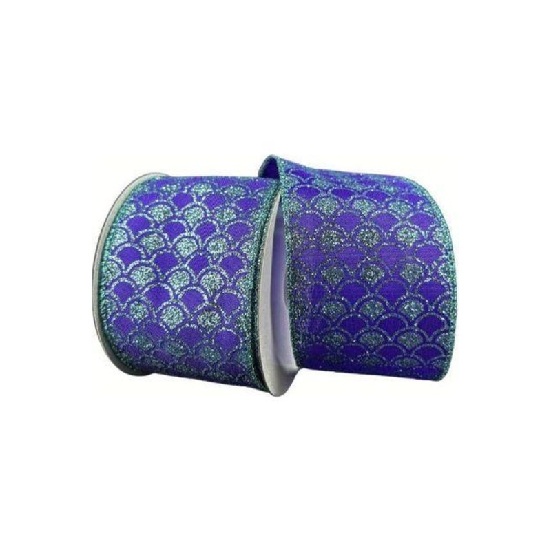 2.5″ Glitter Fish Scales Ribbon: Purple/Aqua (10 Yards)