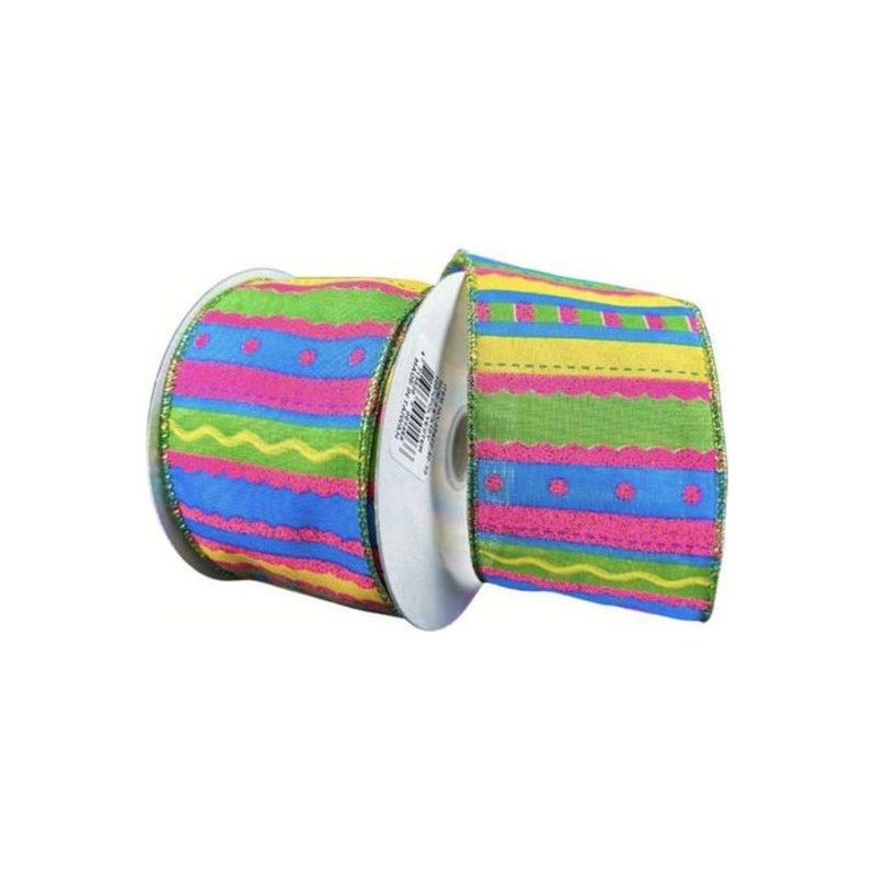 2.5″ Glitter Fun Satin Stripe Ribbon: Multi (10 Yards)