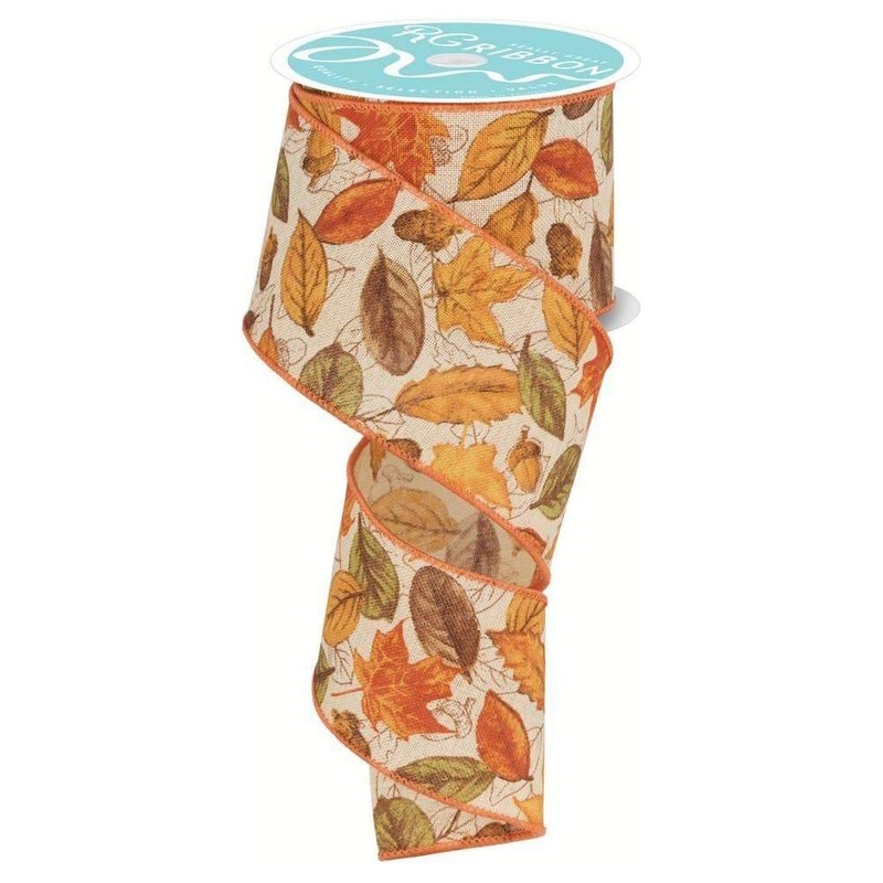 2.5″ Leaves and Acorns Ribbon: Tobacco (10 Yards)