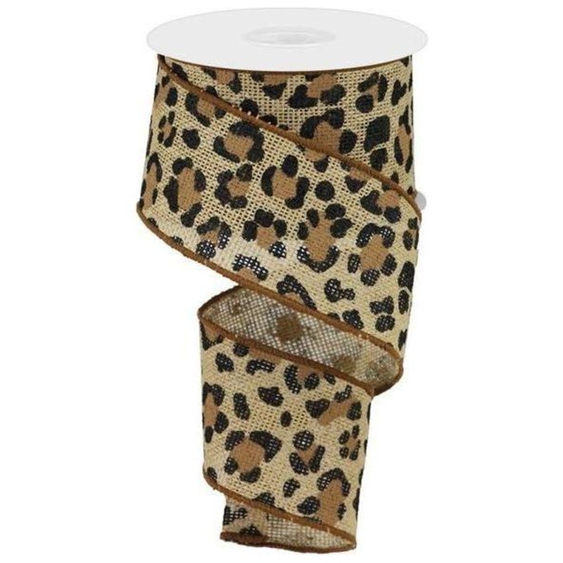 2.5″ Leopard Print Ribbon: Natural (10 Yards)