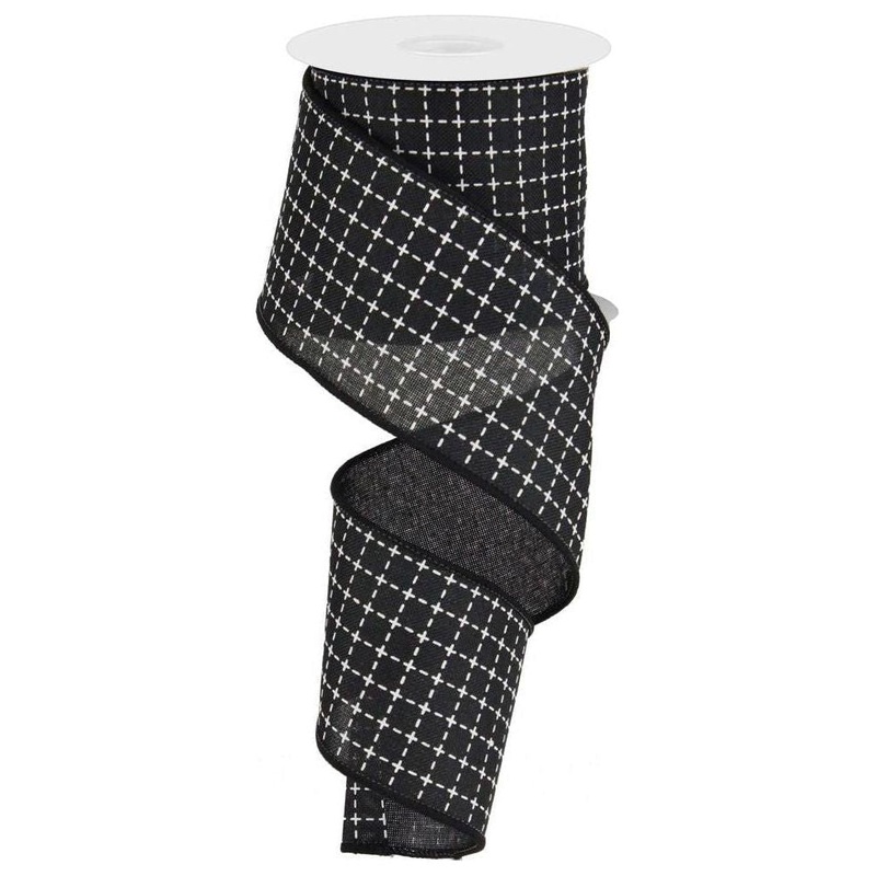 2.5″ Raised Stitched Squares Ribbon: Black (10 Yards)