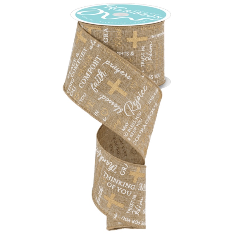 2.5″ Words of Comfort Ribbon: Lt Beige (10 Yards)
