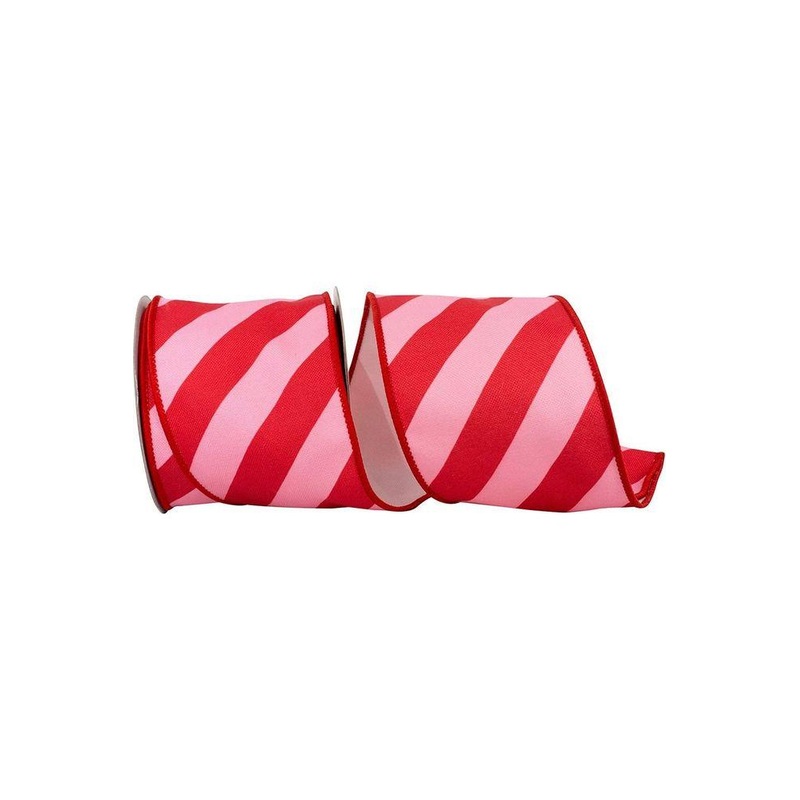 4″ Diagonal Stripe Canvas Ribbon: Pink/Red (10 Yards)