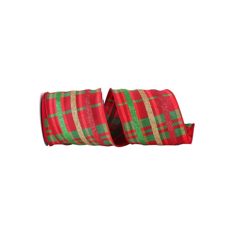 4″ Dupioni Plaid Glitter Stripe Ribbon: Multi (10 Yards)
