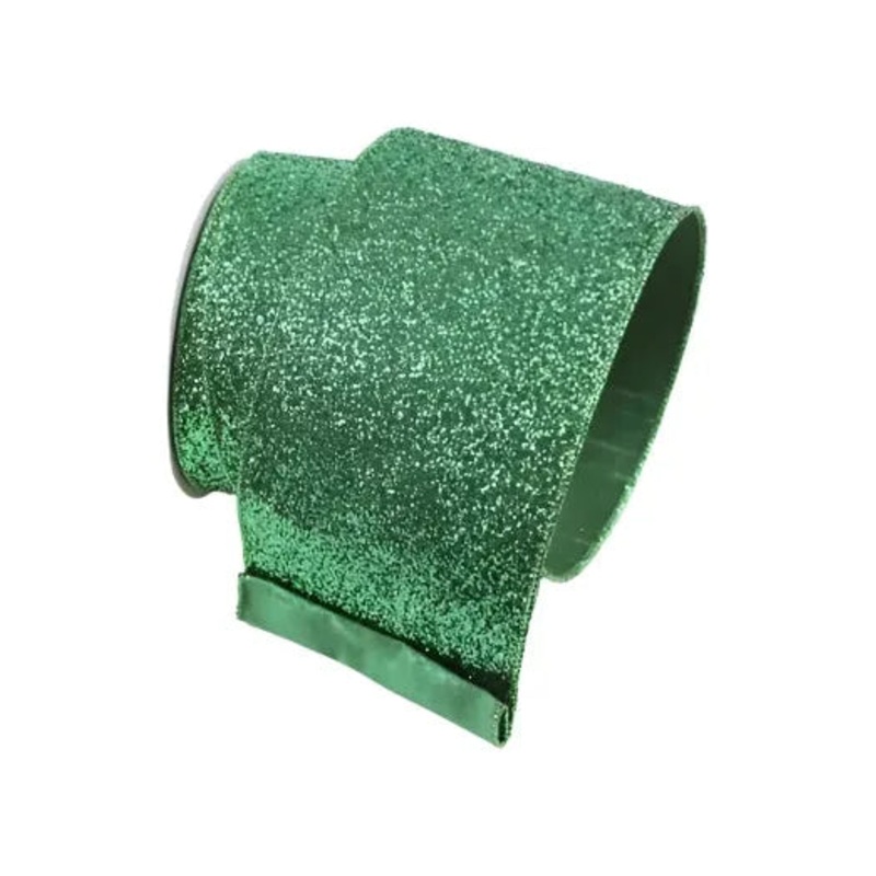 4″ Glitter Magic Ribbon: Emerald Green (10 Yards)
