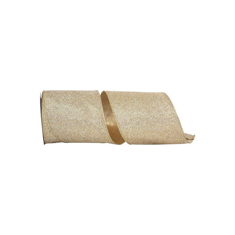4″ Glitter Metallic Shiny Back Ribbon: Gold (10 Yards)