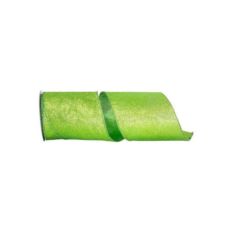 4″ Glitter Metallic Shiny Back Ribbon: Lime Green (10 Yards)