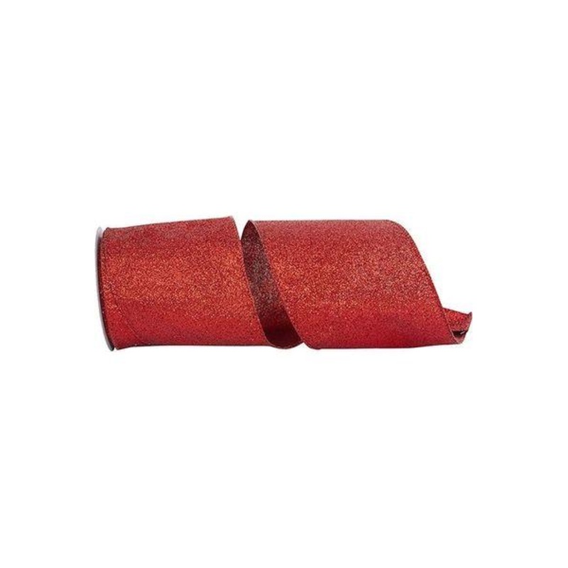 4″ Glitter Metallic Shiny Back Ribbon: Red (10 Yards)