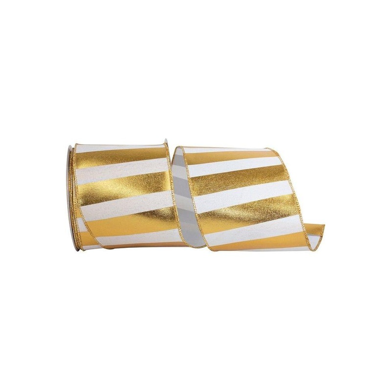 4″ Gold Bar Metallic Linen Ribbon: Gold (10 Yards)