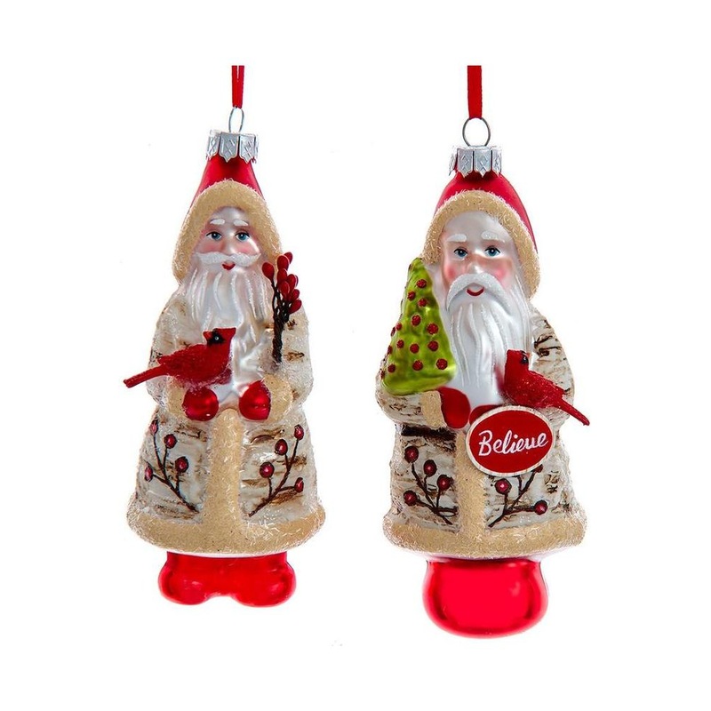 5.25″ Glass Birch Berries Belsnickel Santa Ornaments