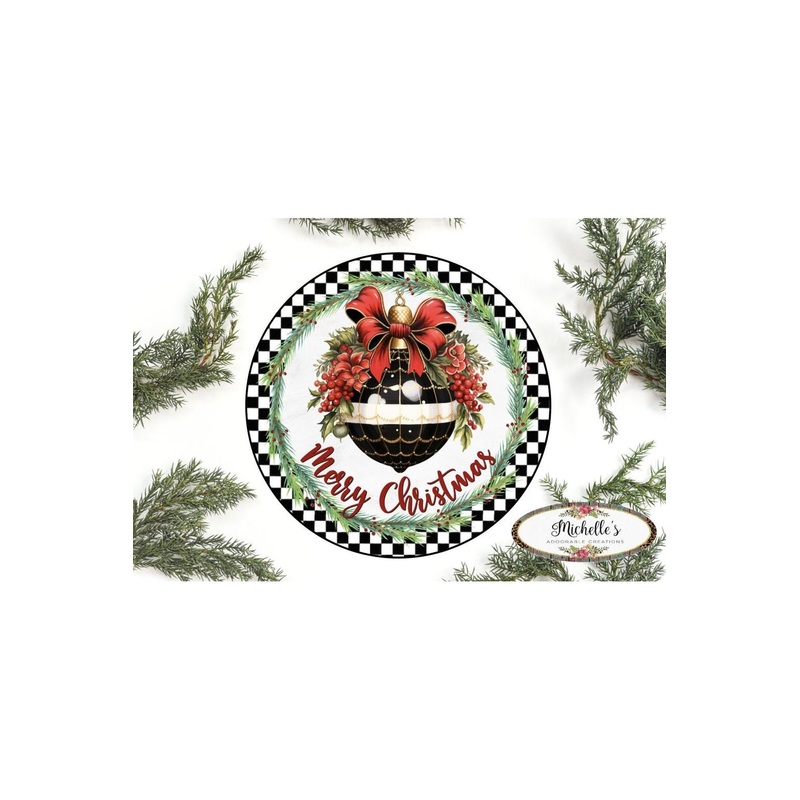 Elegant Merry Christmas Ornament Check Sign – Wreath Enhancement