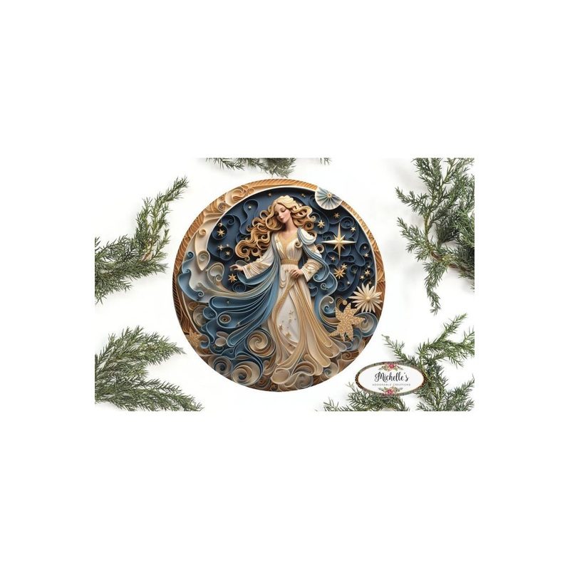Faux 3D Gold Navy Christmas Angel Sign