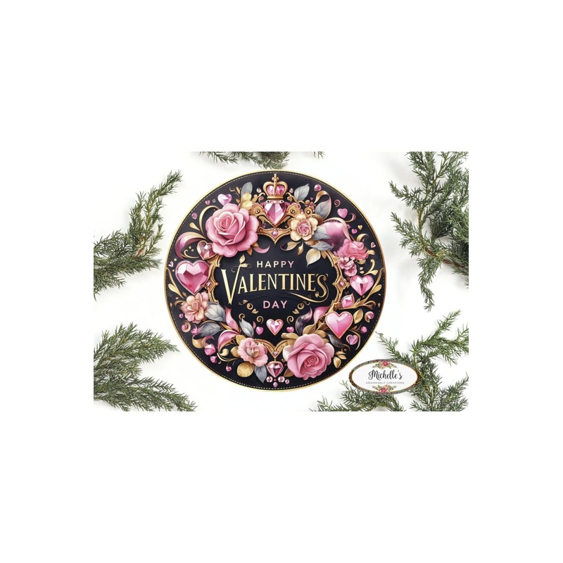 Happy Valentine’s Day Pink Gold Sign – Wreath Enhancement