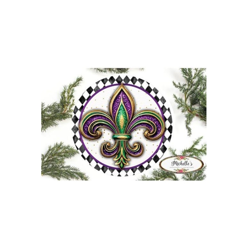 Harlequin Fleur Mardi Gras Round Sign – Wreath Enhancement