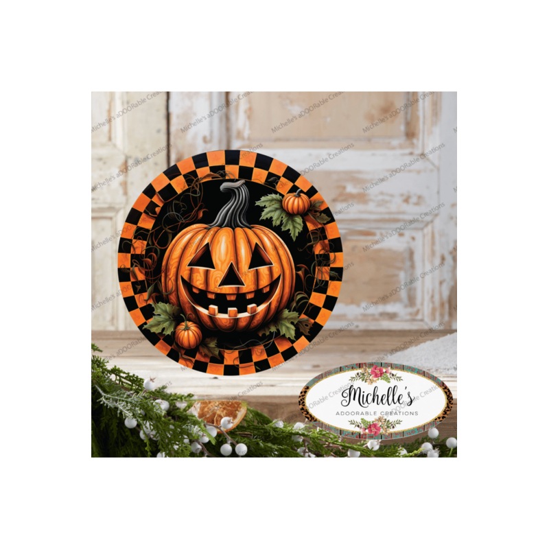 Jack O Lantern Checkered Pumpkin Sign
