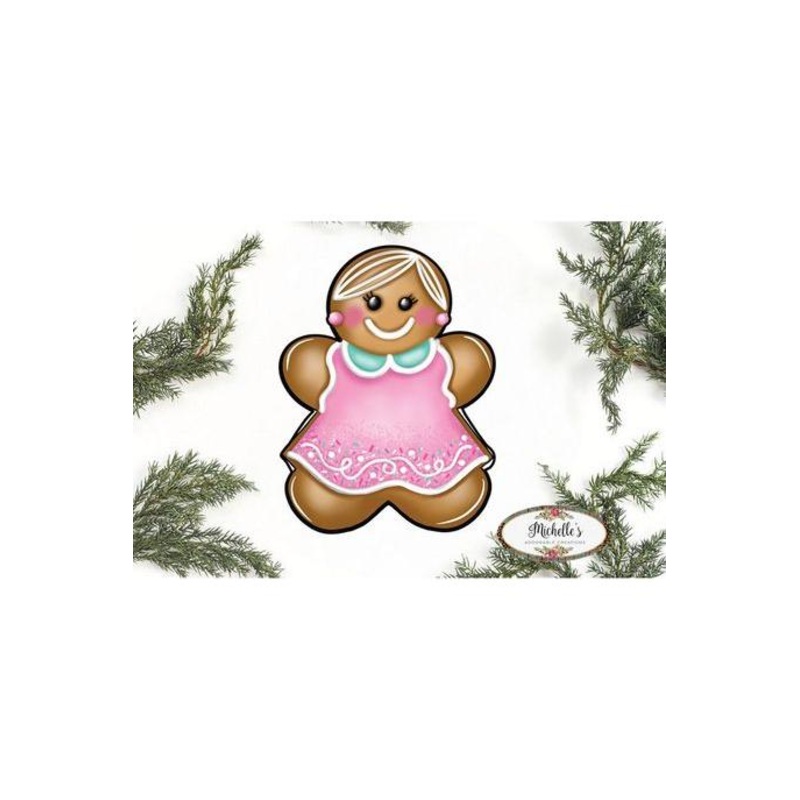 Pink Mint Gingerbread Girl Sign GBG4- Wreath Enhancement