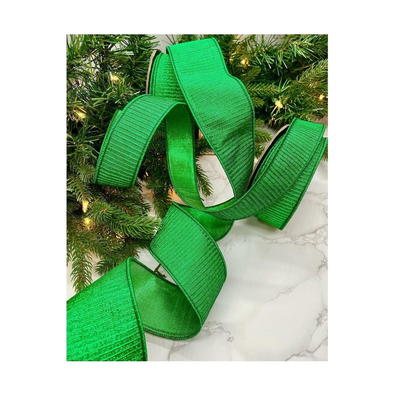 1.5″ Pleated Lame Ribbon: Green (10 Yards)