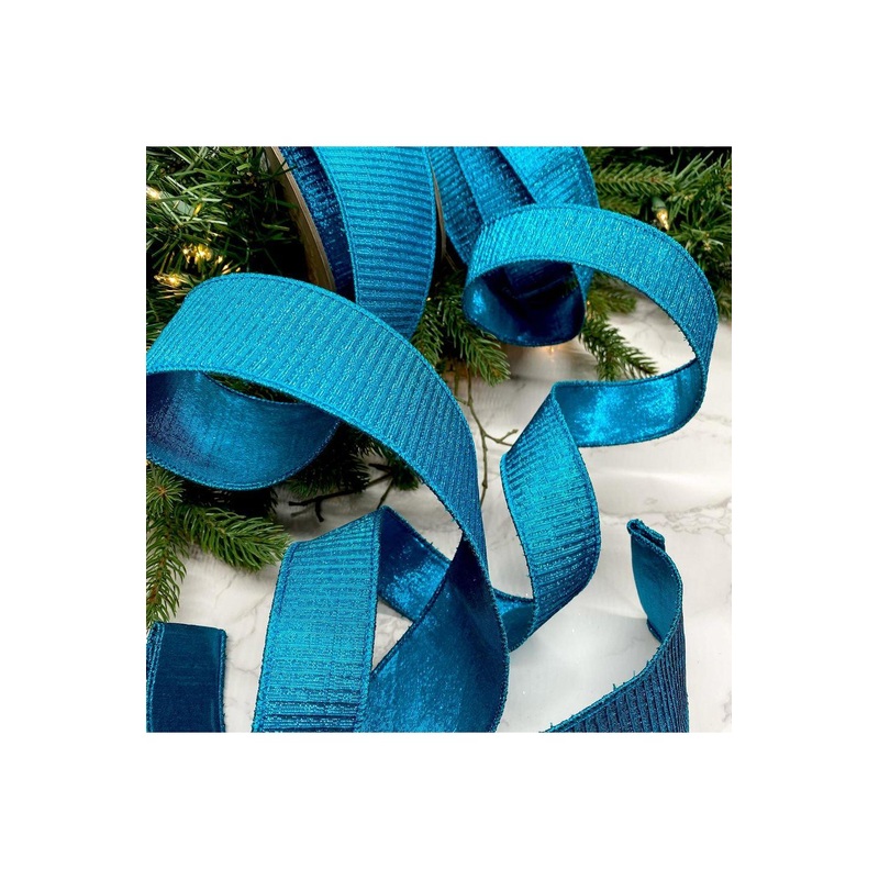 1.5″ Pleated Lame Ribbon: Turquoise (10 Yards)