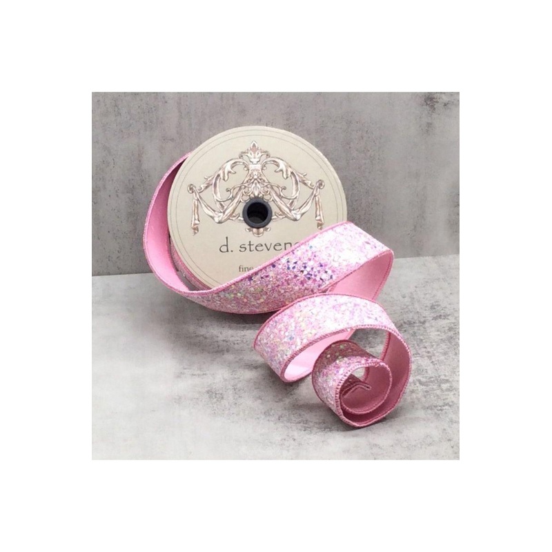 1.5″ Sugar Plum Glitter Ribbon: Cotton Candy Pink (10 Yards)
