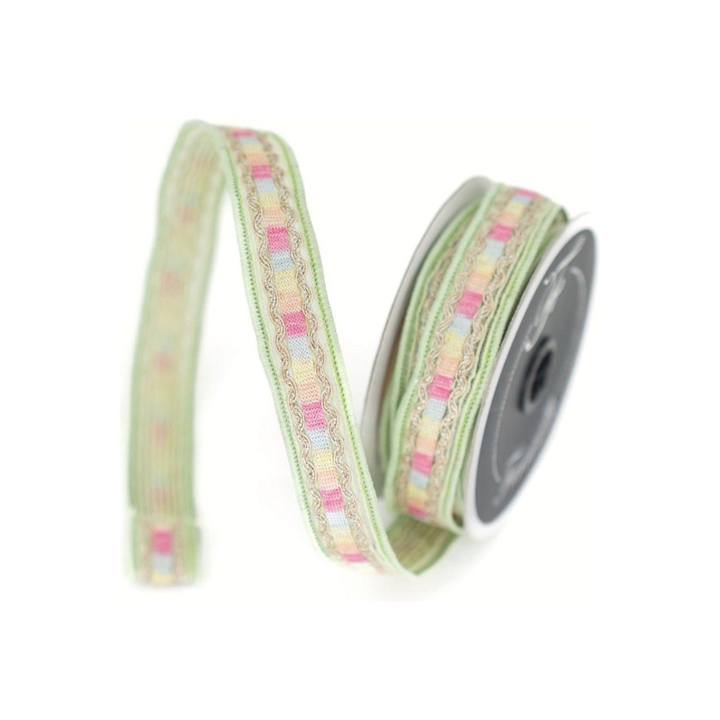 1″ Pastel Border Ribbon: Green (10 Yards)