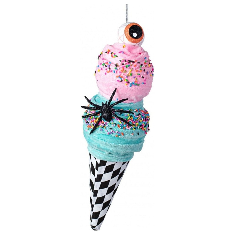 12″ Harlequin Halloween Ice Cream Cone: Pink & Mint