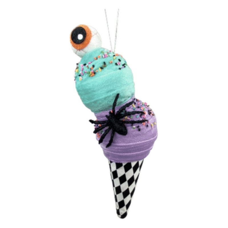 12″ Harlequin Halloween Ice Cream Cone: Purple & Mint
