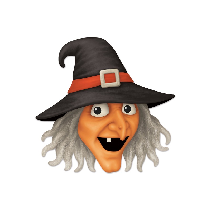12″ Metal Embossed Sign: Witch Head (Orange)