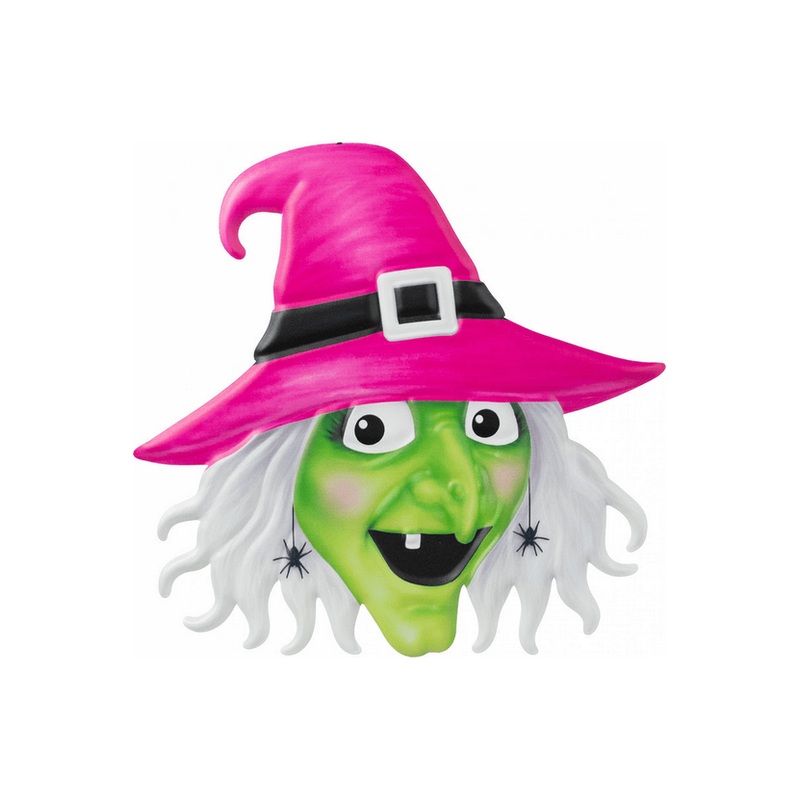 12″ Metal Embossed Sign: Witch Head (Pink)