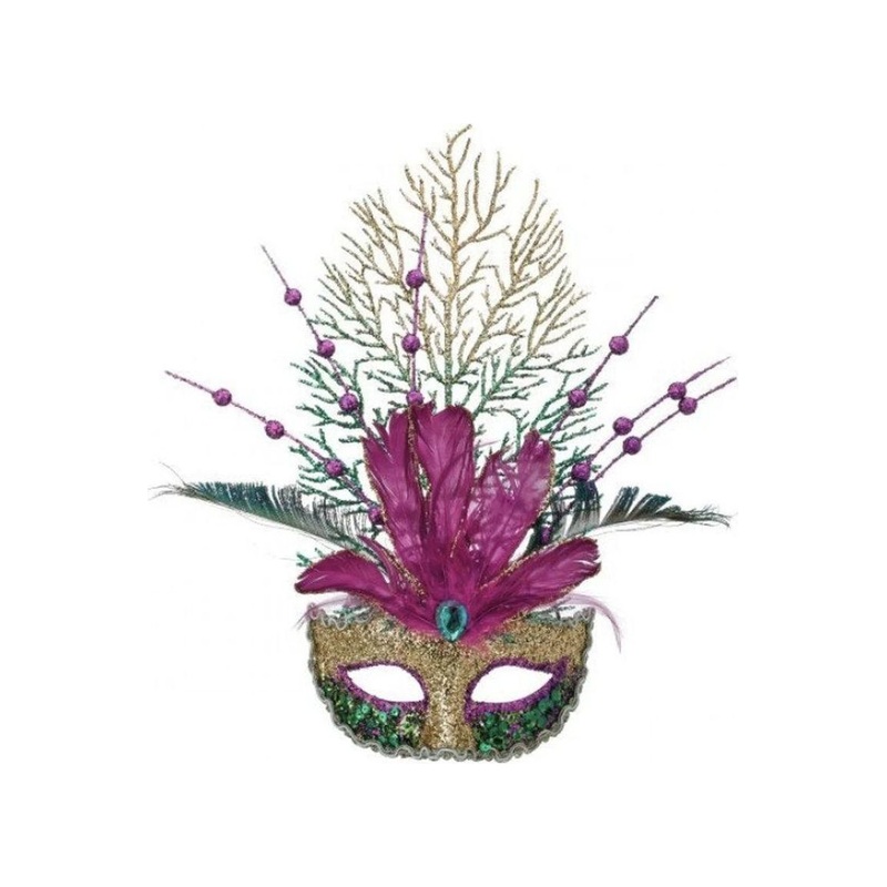 14″ Glitter Feather Mardi Gras Mask Ornament