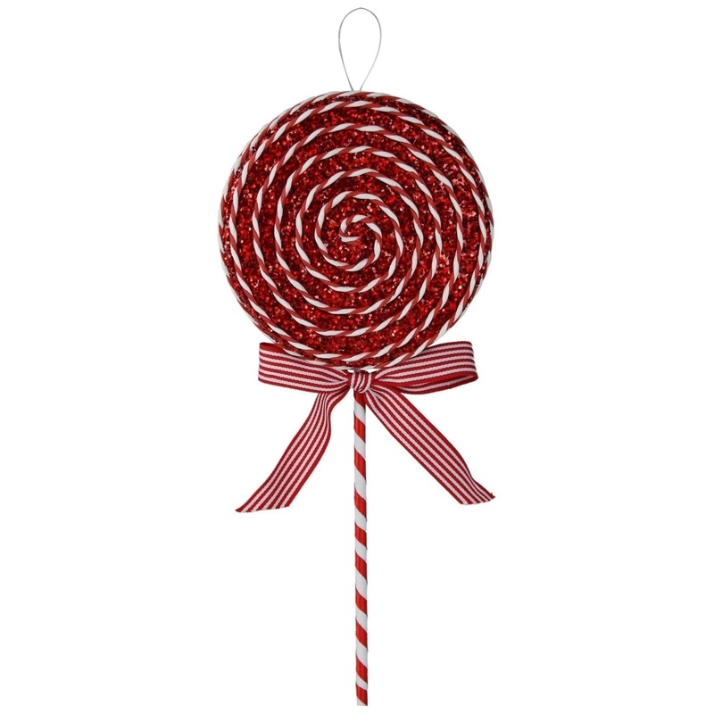 14″ Glitter Lollipop Bow Pick: Red & White