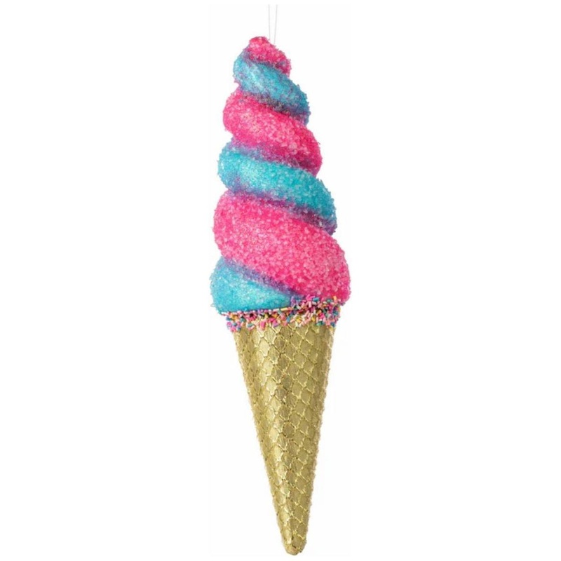 14″ Swirl Ice Cream Cone Ornament: Pink/Blue