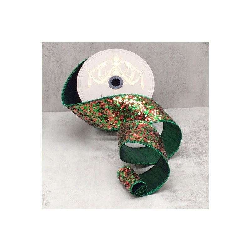 2.5″ Cirque Glitter Ribbon: Emerald Green/Red (10 Yards)