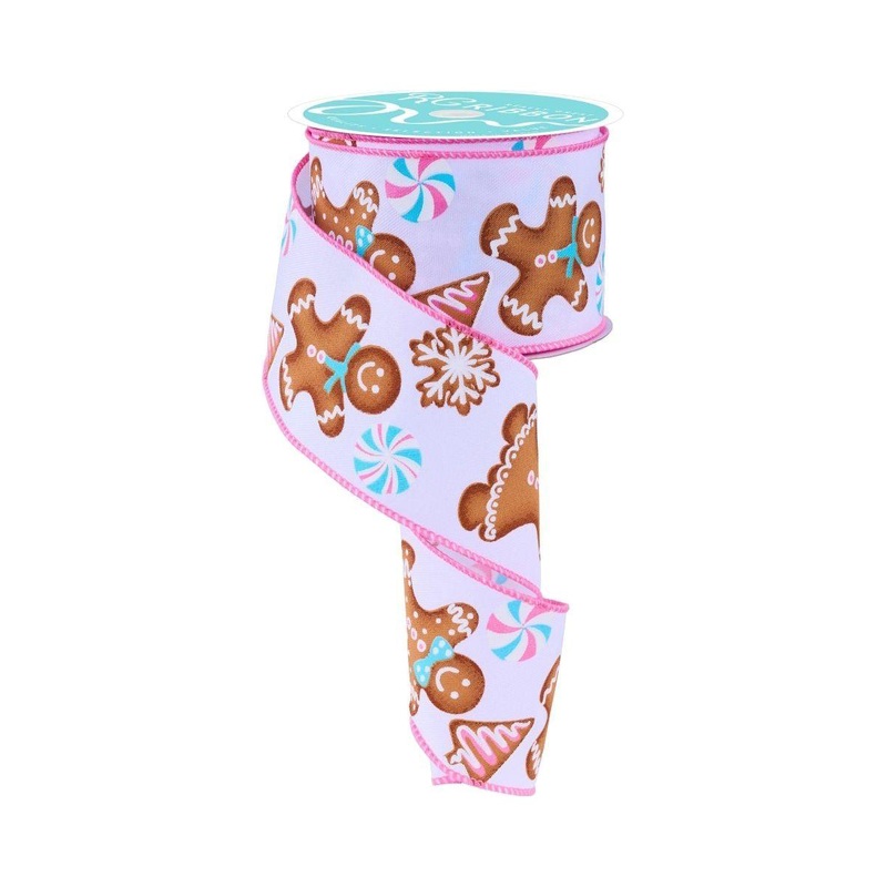 2.5″ Gingerbread Kids Ribbon: Pink/Blue (10 Yards)