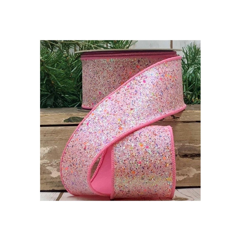 2.5″ Glitter Confetti Ribbon: Pink (10 Yards)