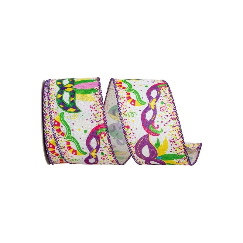 2.5″ Mardi Gras Masks Linen Ribbon: Multi (10 Yards)