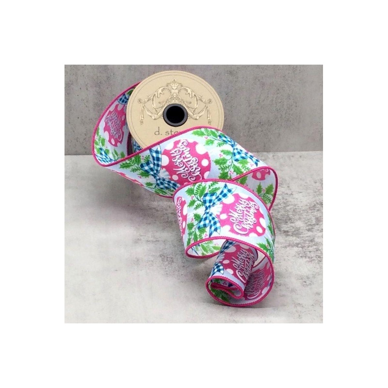2.5″ Merry Christmas Ornament Pink/Blue (10 Yards)
