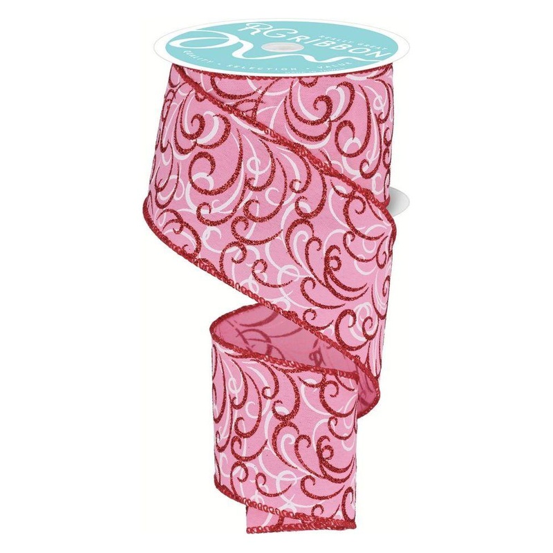 2.5″ Multi Swirls Glitter Ribbon: Pink/Red (10 Yard)