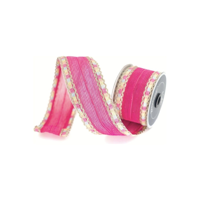 2.5″ Pastel Border Ribbon: Hot Pink (10 Yards)