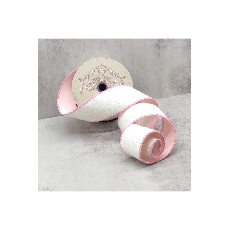 2.5″ Sugar Plum Glitter Ribbon: Whispy White (10 Yards)