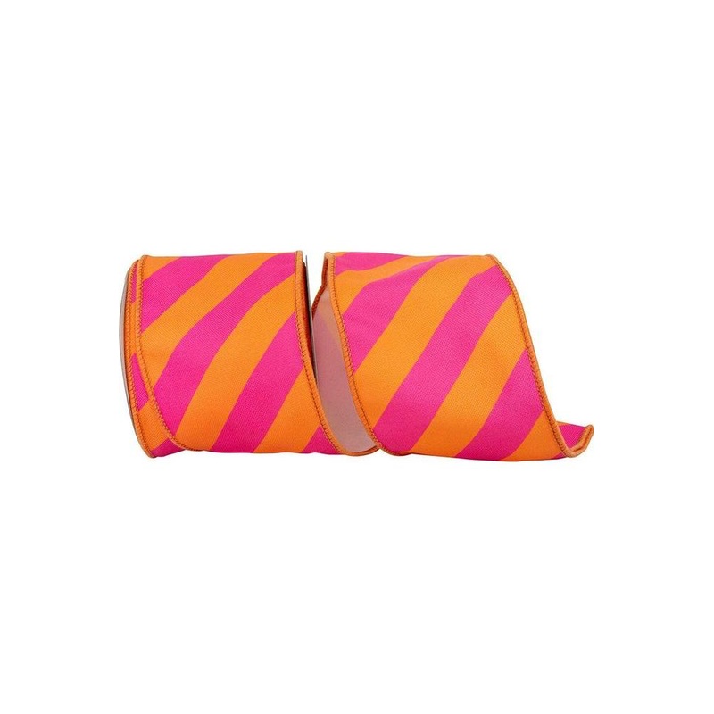 4″ Diagonal Stripe Canvas Ribbon: Orange/Fuchsia (10 Yards)