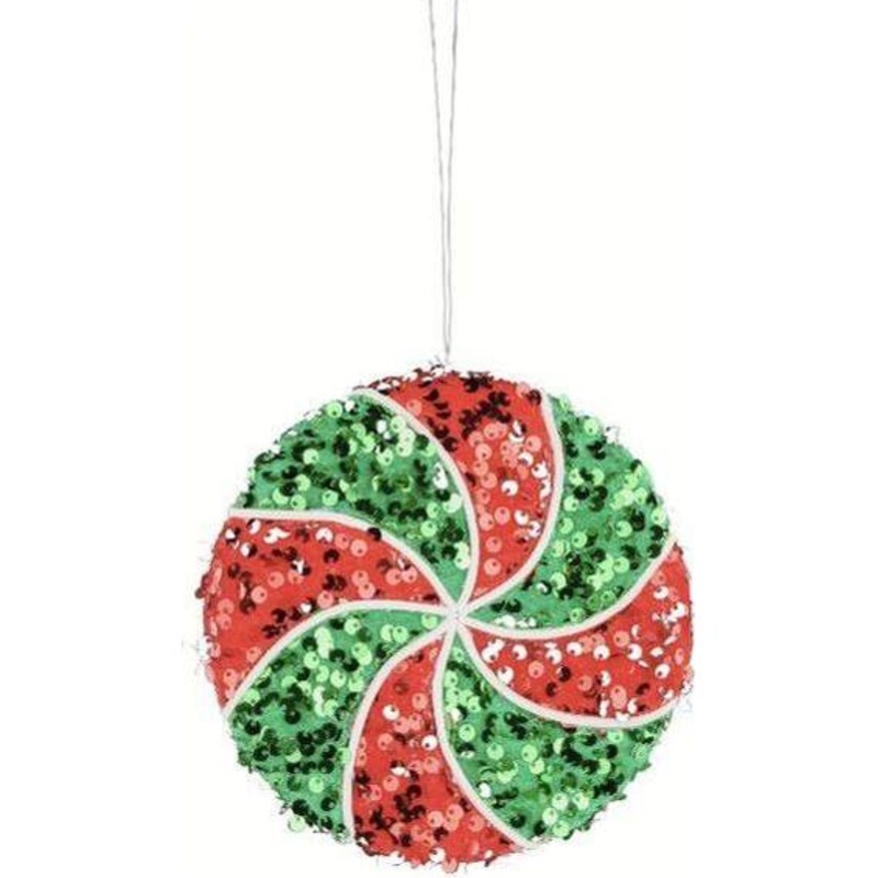 6″ Sequin Peppermint Ornament: Red/Green