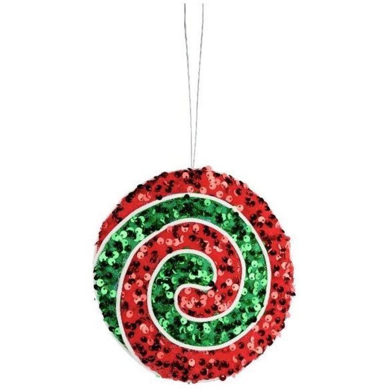 6″ Sequin Peppermint Swirl Ornament: Red/Green