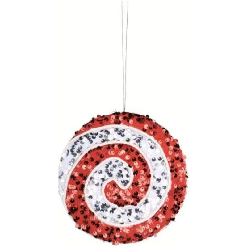 6″ Sequin Peppermint Swirl Ornament: Red/White