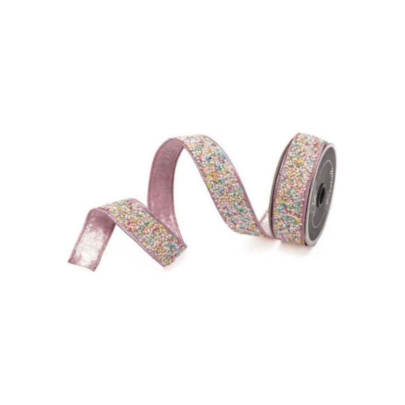1.5″ Pastel Multi Sprinkles Ribbon: Pink (10 Yards)